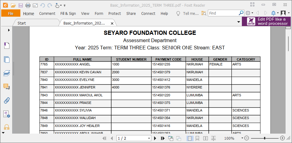 Individual assessment results report